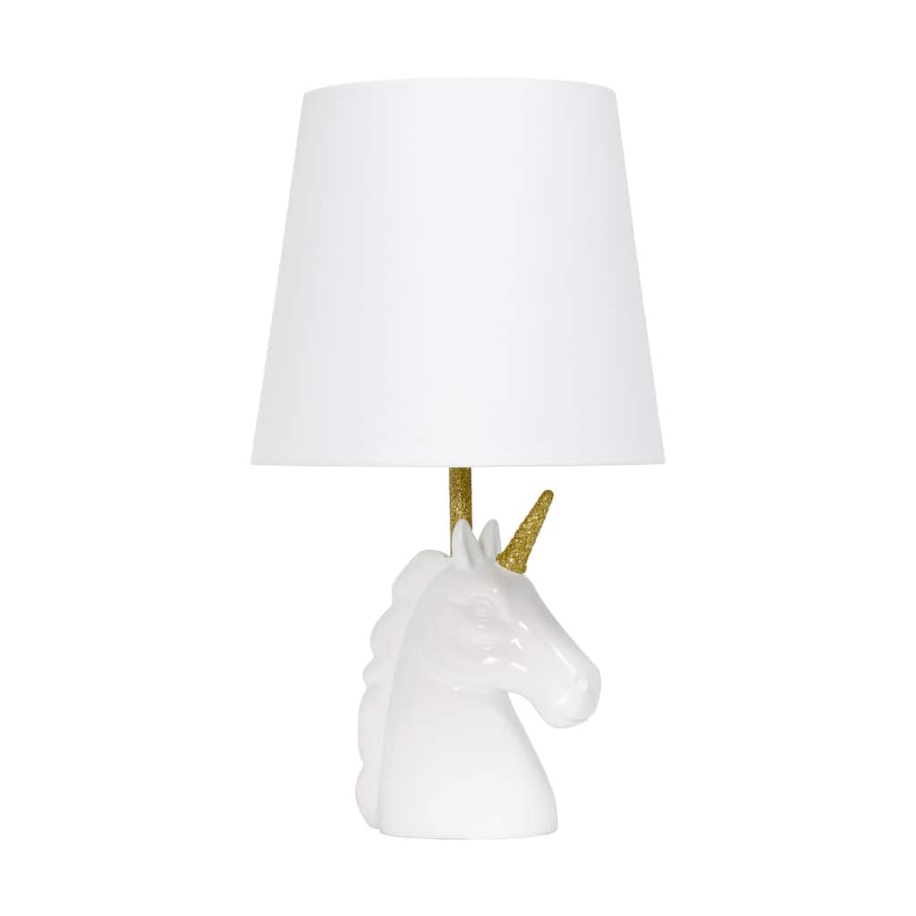 16 in. Gold Finish Unicorn Base Table Lamp with White Shade, Childern's Bedroom Lamp