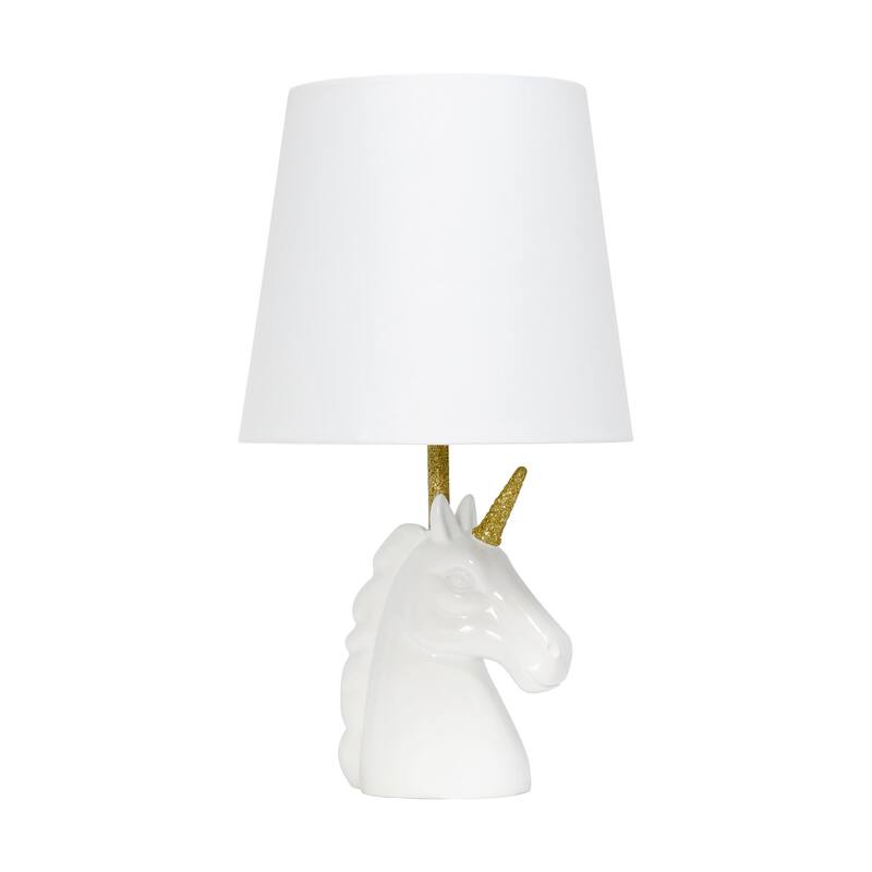 16 in. Gold Finish Unicorn Base Table Lamp with White Shade, Childern's Bedroom Lamp
