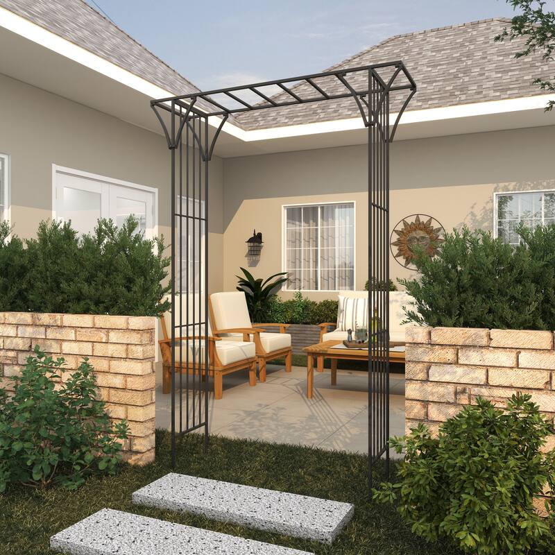 White or Black Metal Contemporary Garden Arbor with Lattice Work Sides