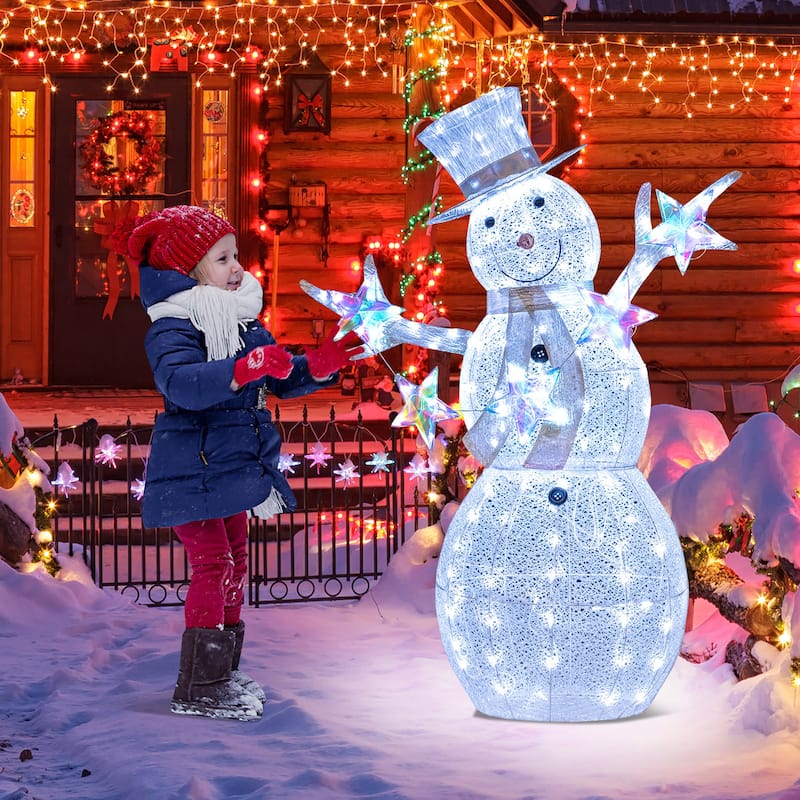 Gymax 5 FT Lighted Snowman w/Hat Scarf & Stars Zip Ties & Ground