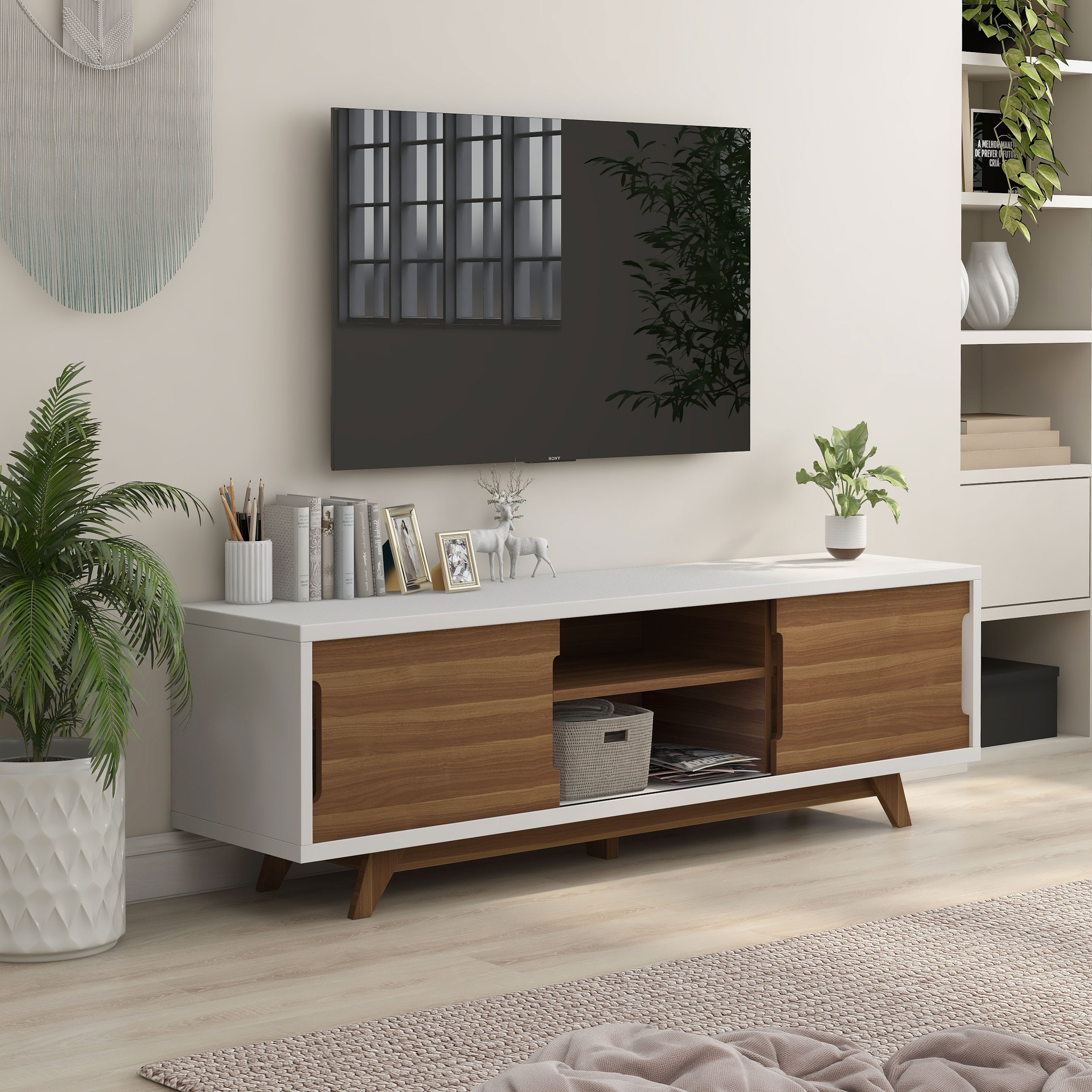 Furniture of America Neva Contemporary White 62-inch 6-Shelf TV Console