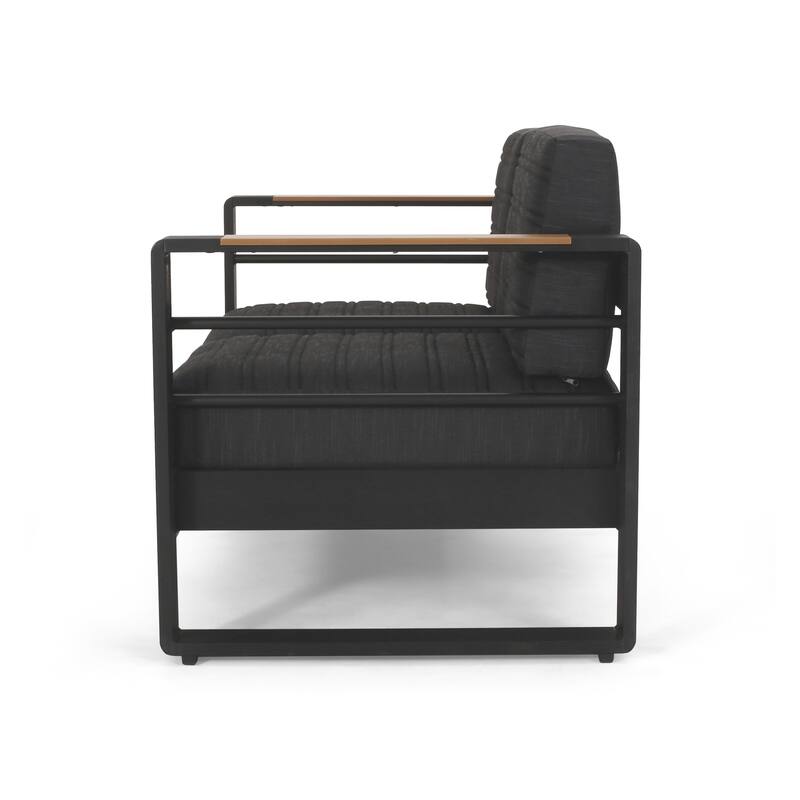 Vinia Loveseat, Outdoor Dark Gray Polyester, Wood Accents, Black, 57 Inch