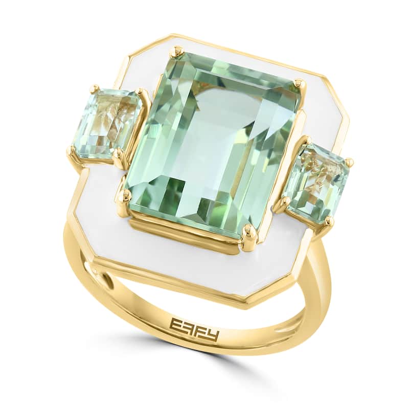 EFFY 14K Gold Diamond,Green Amethyst Enamel Ring
