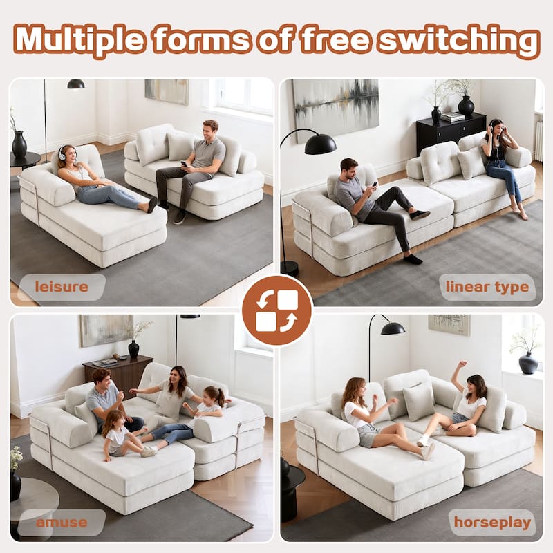 104" Boneless Sofa,Sectional Compressed Couch with Chaise, Deep Seat Modular Sectional Sofa