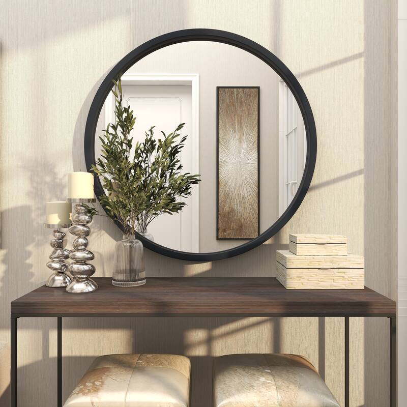 Wooden Wall Mirror with Thin Frame - Black, White, Gold - Roche River Decor