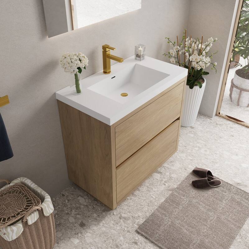 Abruzzo 36" Freestanding Bathroom Vanity with Stone Resin Sink and Two Soft Close Drawers