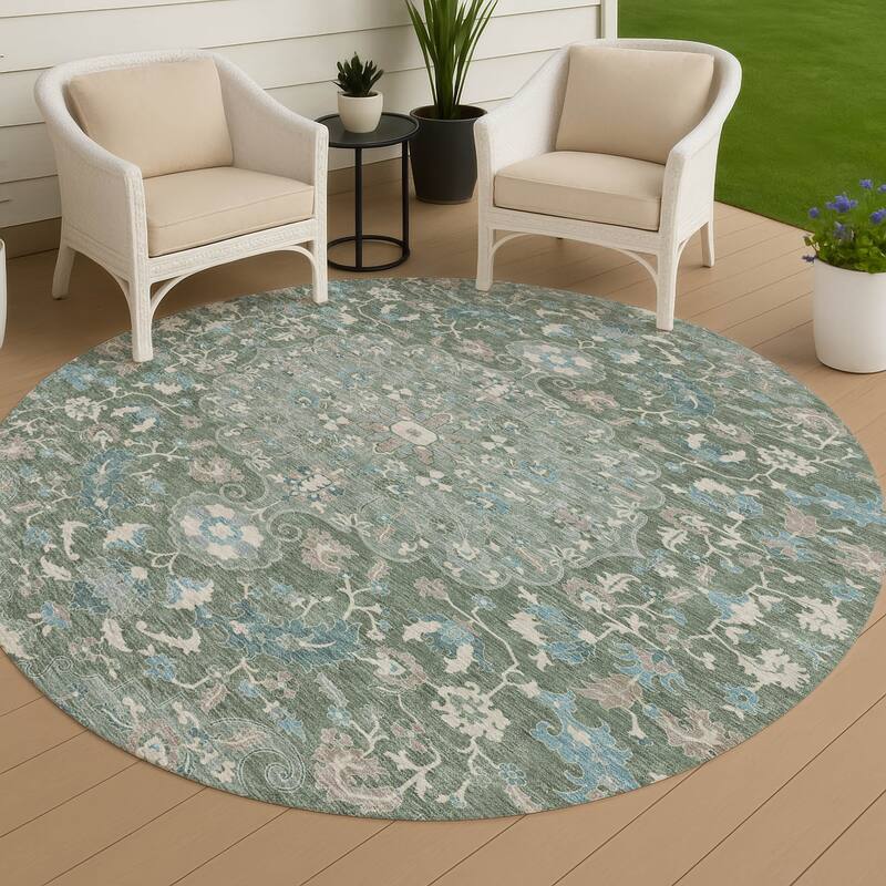 Machine Washable Indoor/ Outdoor Traditional Indore Chantille Rug - Basil - 8' x 8'