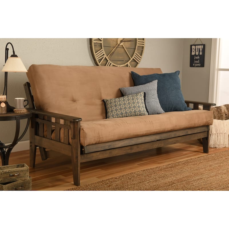 Somette Tucson Full-size Rustic Walnut Futon Set with Mattress - Suede Peat