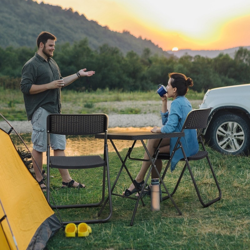 Costway 3 PCS Folding Bistro Table Chairs Set Garden Backyard Patio 3