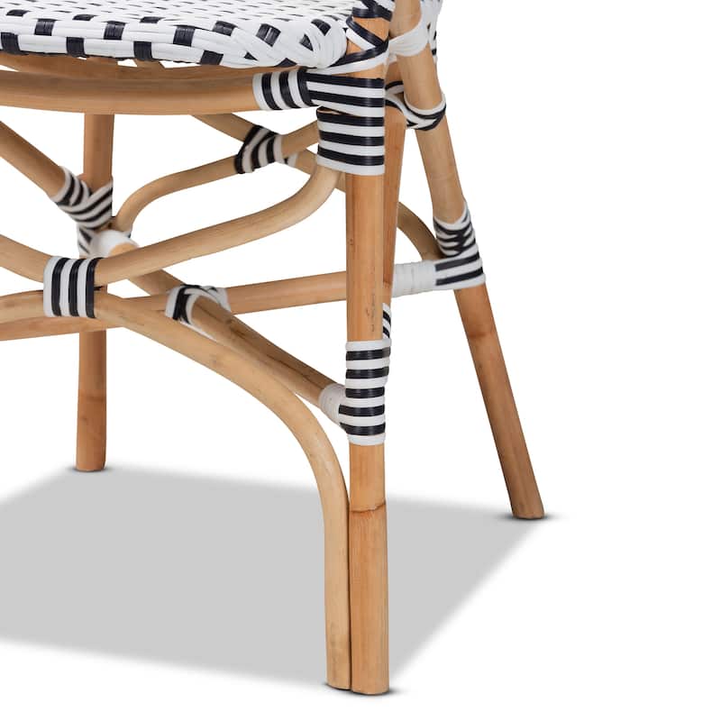 Naila Black and White Weaving/ Natural Rattan Indoor and Outdoor Bistro Chair Set(2PC)