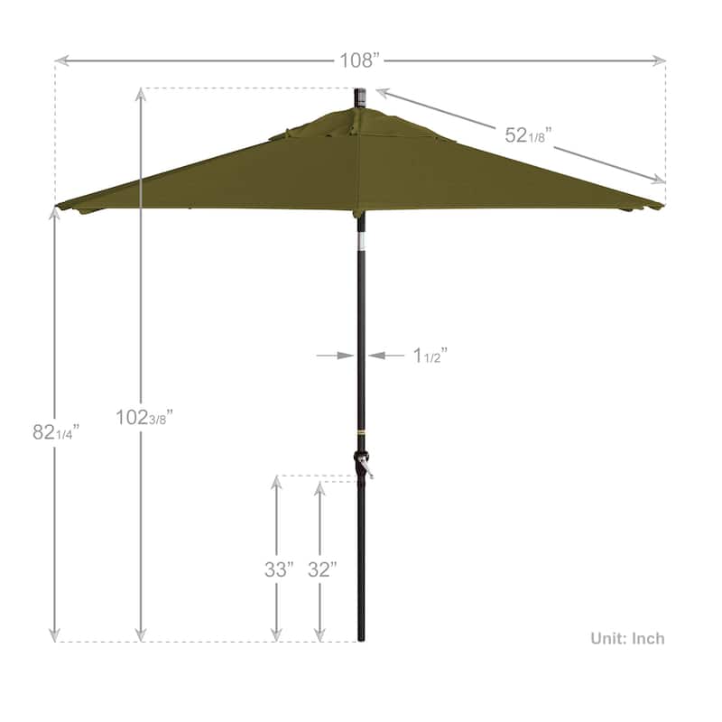 California Umbrella 9' Sunset Series Patio Umbrella Bronze Aluminum Frame and Ribs, Crank Lift Auto Tilt, Sunbrella Cilantro