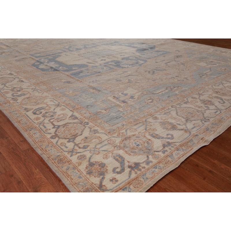 Hand Knotted Oriental 100% Wool Carpet Transitional Medallion Beige & Ivories Oushak Area Rug - 11' 8'' X 9' 3''