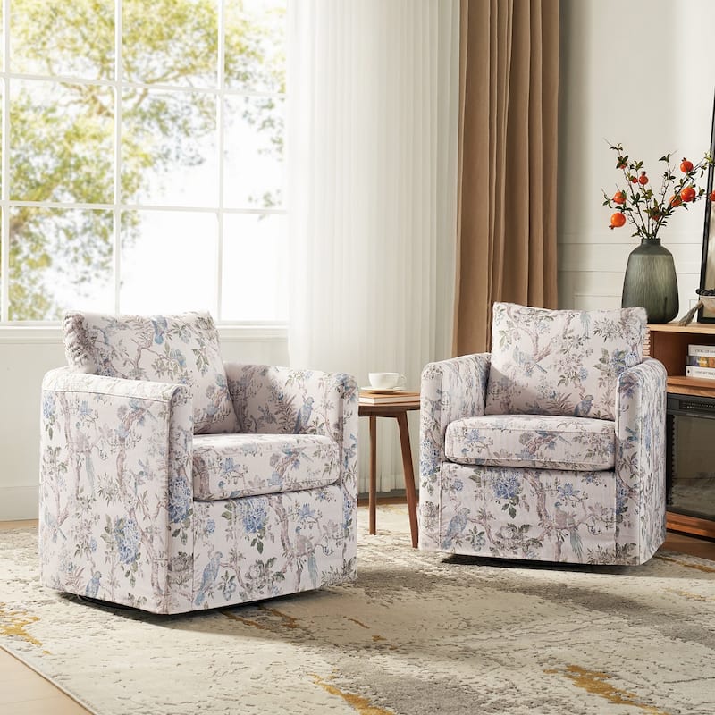 Erkenbald Modern Slipcovered Swivel Chair with Removable Cushion Set of 2 by HULALA HOME - BIRD