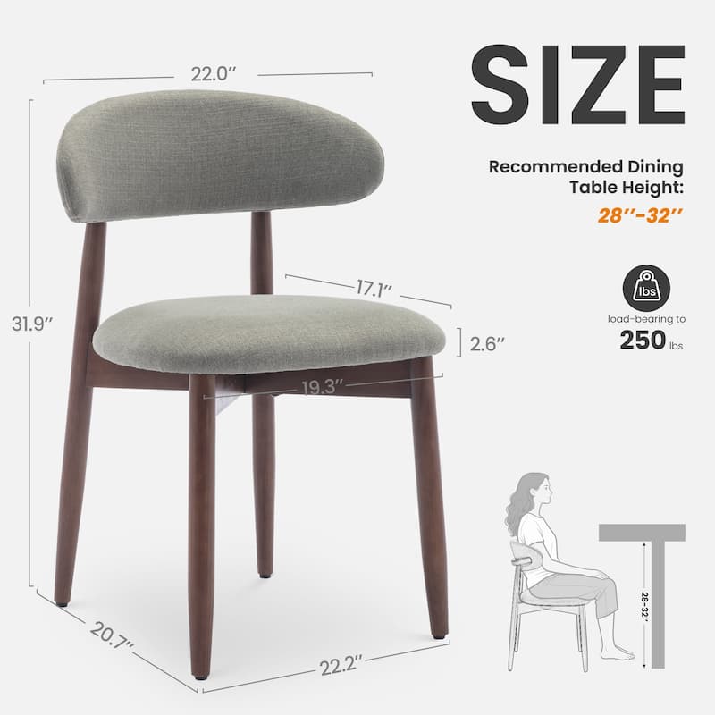 Modern Fabric Upholstered Kitchen Side Chairs, Farmhouse Dining Room Chair with Foot Pegs