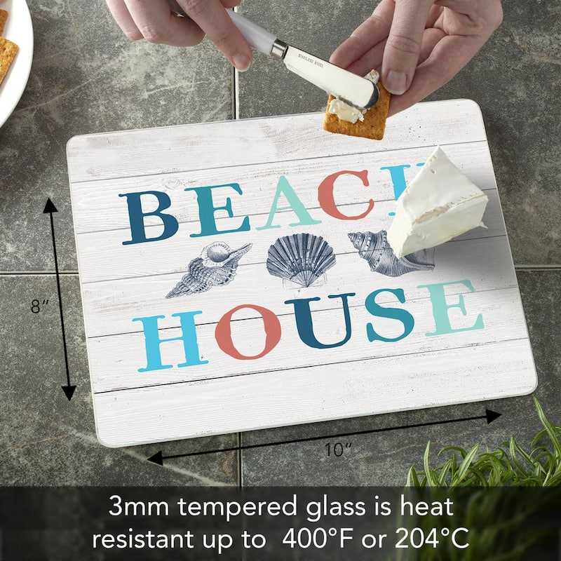 Beach House 3mm Heat Tolerant Tempered Glass Cutting Board 10” x 8” Manufactured in the USA Dishwasher Safe