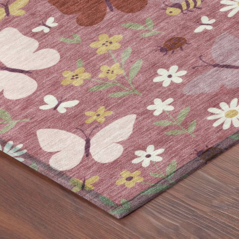 Machine Washable Indoor/ Outdoor Whimsy Butterfly Chantille Rug