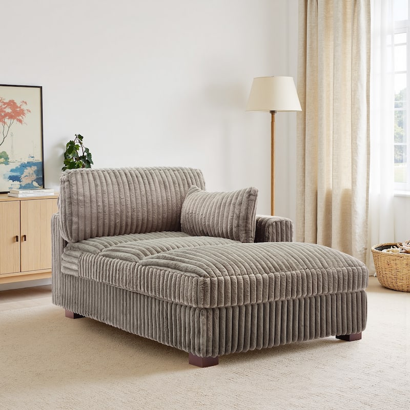 41" W Plush Corduroy Chaise Lounge with Pillows