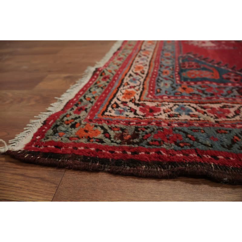 Hand Knotted Oriental 100% Wool Carpet Traditional Geometric Red Heriz Runner Rug - 17' 1'' X 3' 3''