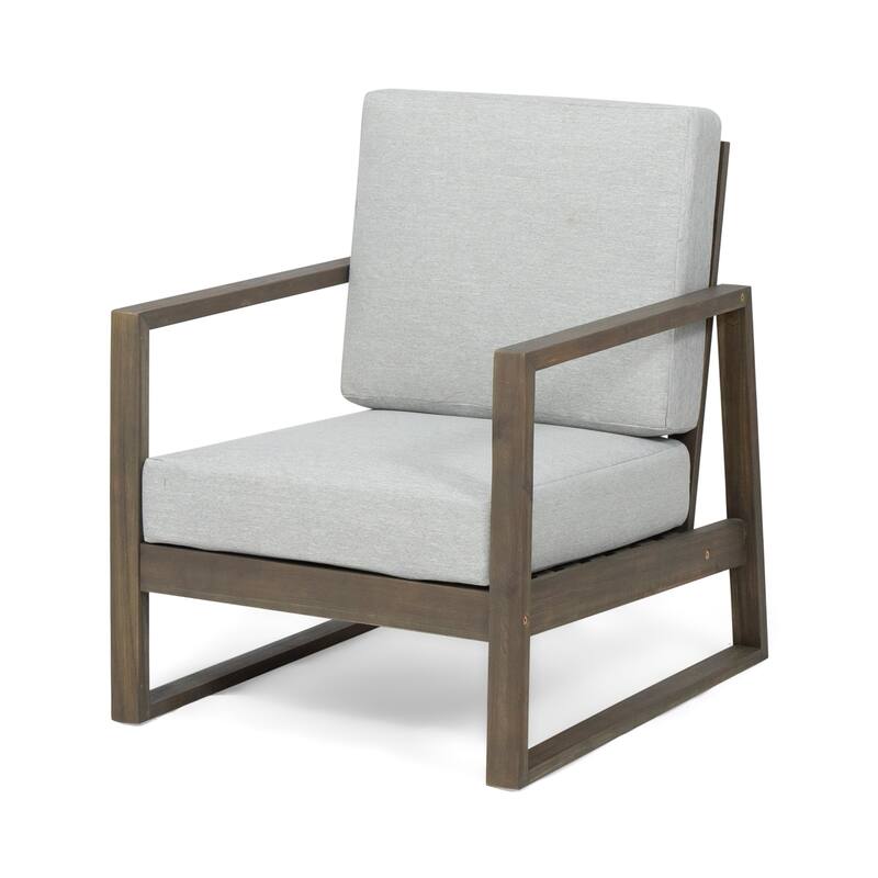 Roomfitters Modern Outdoor Wooden Club Chair with Clean-Line Frame and Weather-Resistant Cushions