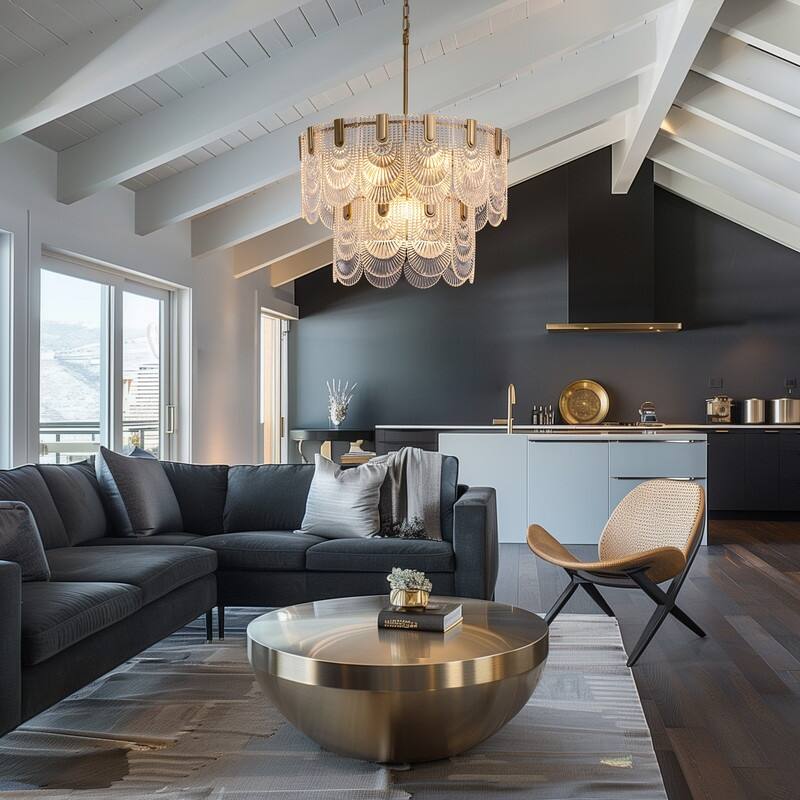 20 in. Gold Modern Glass Chandelier 5-Light Glam Dimmable Pendant Light Fixture for Dining Room