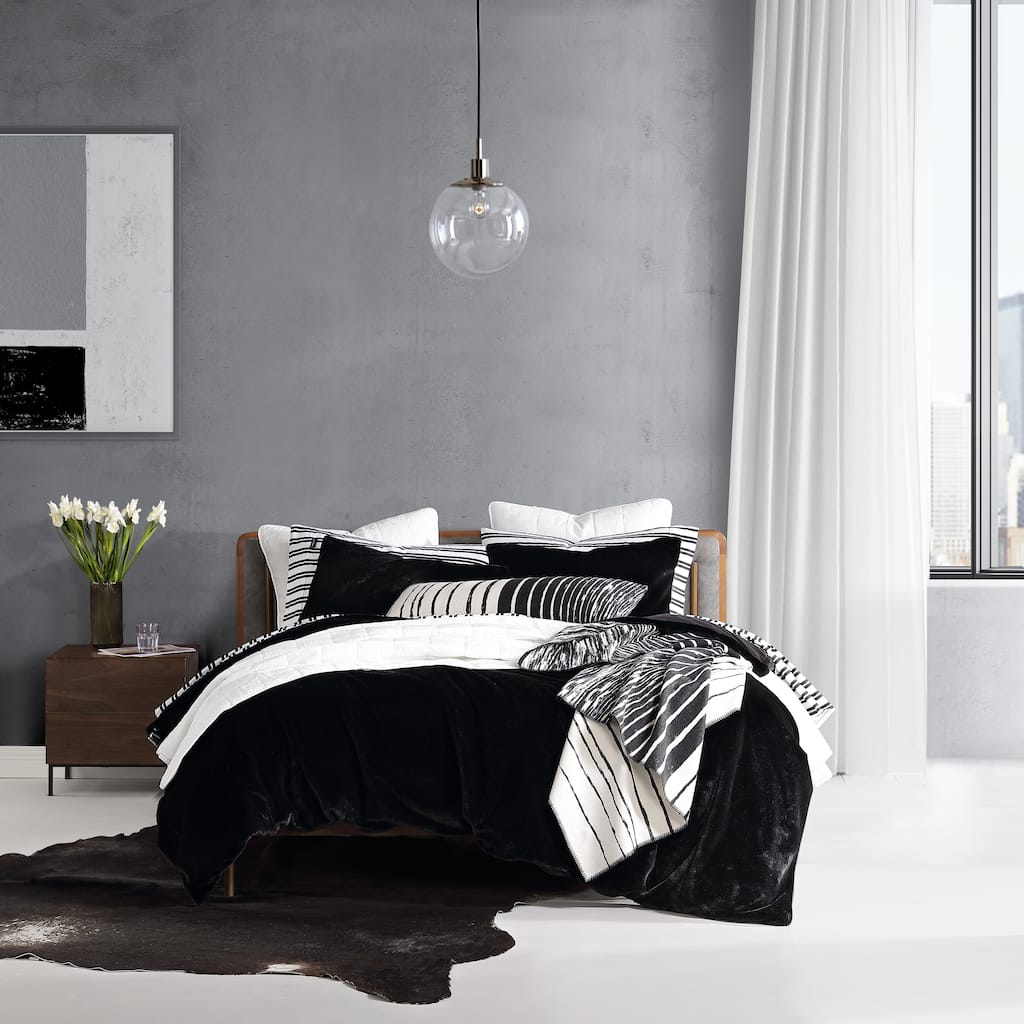 Kenneth Cole Solid Faux Fur Black Duvet Cover Set