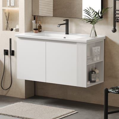 36" Modern Versatile Wall-Mounted Bathroom Vanity with Ceramic Sink
