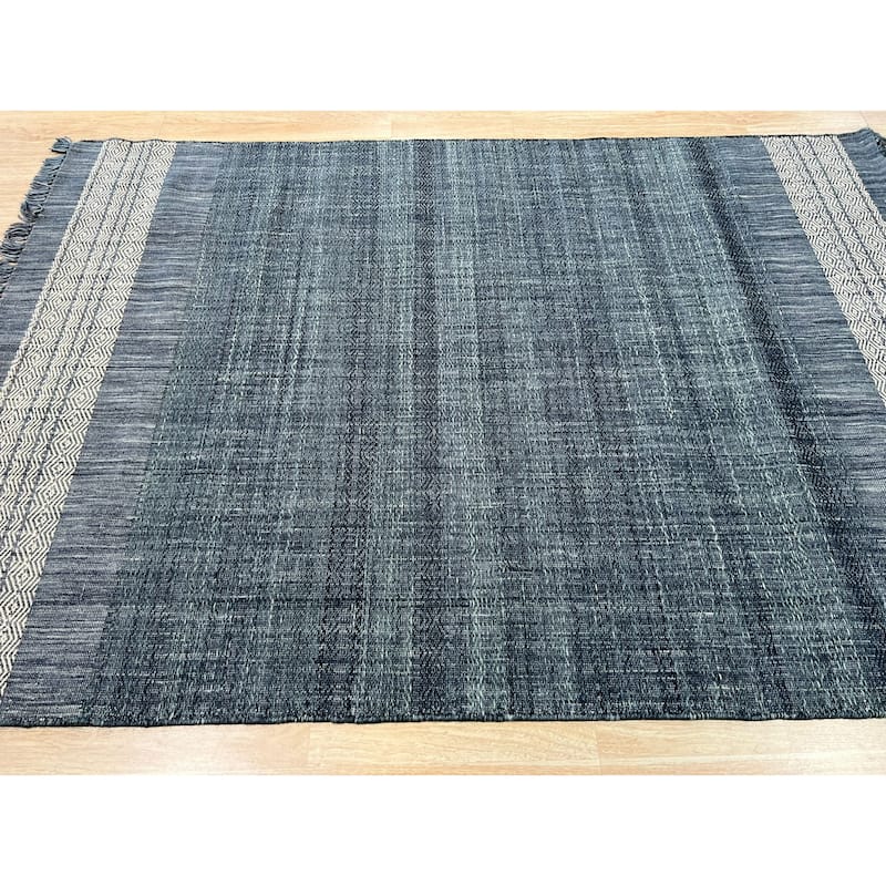 Hand-Knotted Wool Blue Modern Contemporary HANDLOOM Flat Weave DURRIE Rug - 6' x 9'
