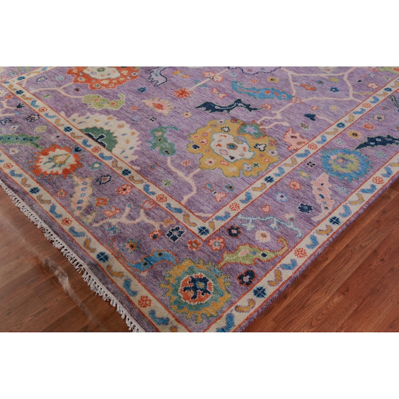 All-Over Purple Floral Oushak Indian Large Rug Handmade Wool Carpet - 7'11" x 15'10"