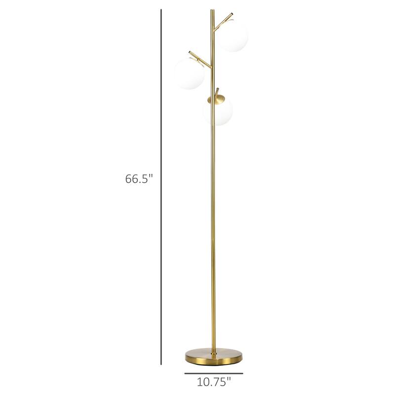 3-Light Modern Floor Lamps for Living Room, Tree Standing Lamp for Bedroom with Globe Lampshade,Steel Base(Bulb not Included)