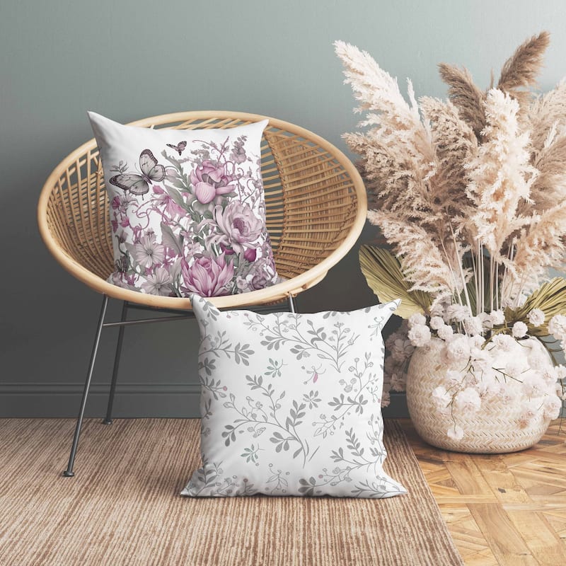 Garden Delights Indoor/Outdoor Reversible Throw Pillow White and Pink
