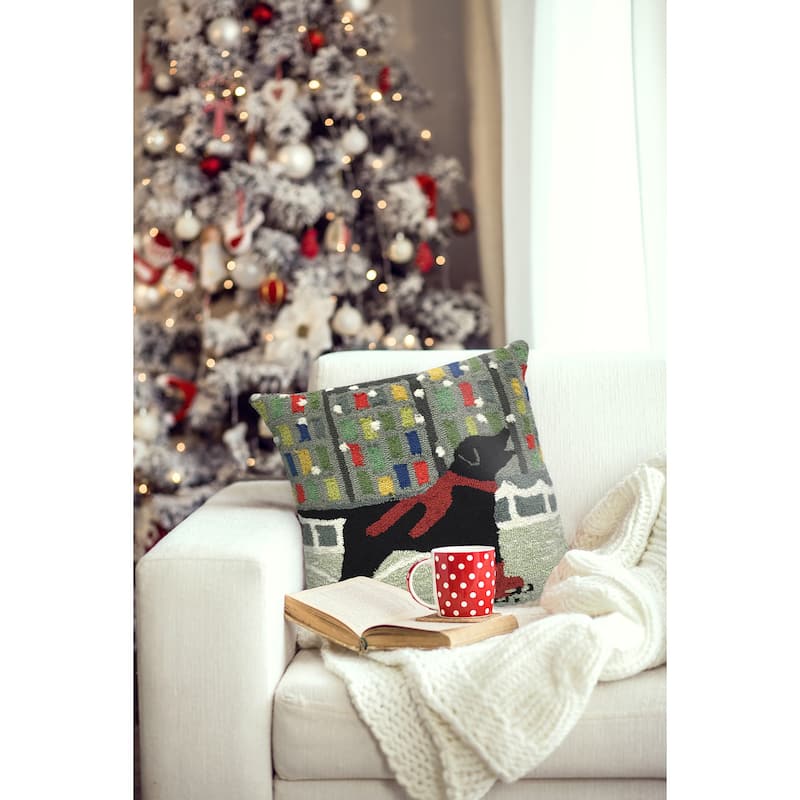 Liora Manne Frontporch Holiday Ice Dog Indoor/Outdoor Pillow Red 18" Square - Red - 18 x 18
