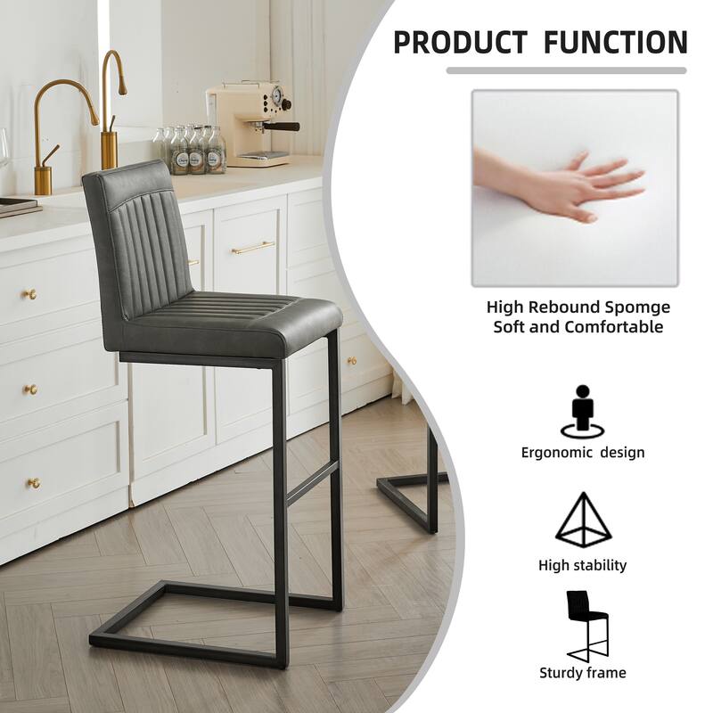 2 Sets Faux Leather Bar Stool - Sturdy Black Metal Frame & Padded Seat, Stylish Seating for Home Bar & Dining Counte