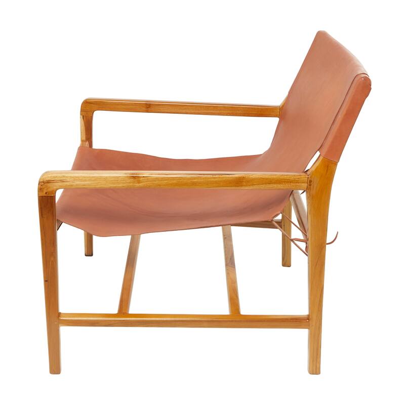 Teak Wood Living Room Accent Chair with Leather or Woven Cane Seat