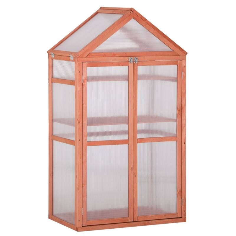 3-Tier Wooden Greenhouse with Panels Garden Plant Protector for Indoor and Outdoor Use - Orange