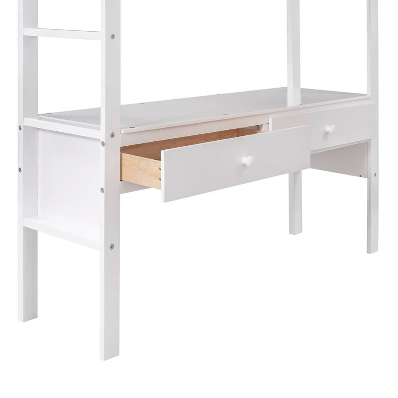 Full-Size Loft Bed with Desk, Drawers & Storage Shelves - Space-Saving Design