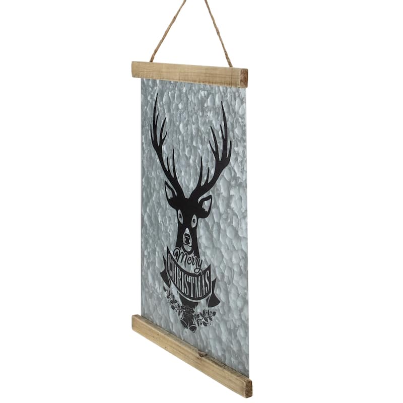 16" Merry Christmas Reindeer Galvanized Sheet Metal Hanging Wall Sign