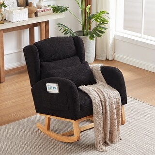 Sturdy Rocking Chair Black Rocking Chair with Sturdy Rubber Wood Base and Side Pocket - Bed ...