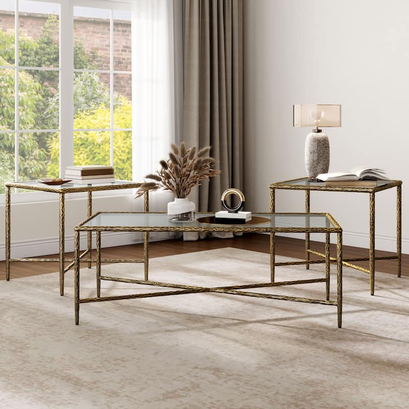 247 Shop At Home Lalia Modern Hammered Metal 3-Piece X-Brace Coffee Table Set