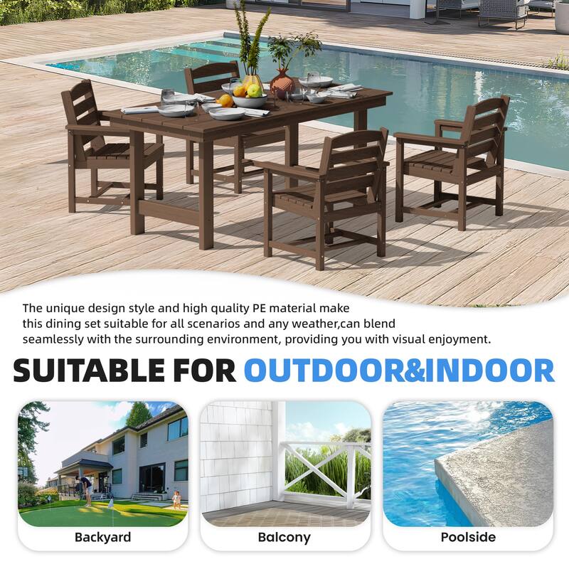5-Piece HDPE Outdoor Dining Table Sets with Umbrella Hole - 1-Table 4-Chairs