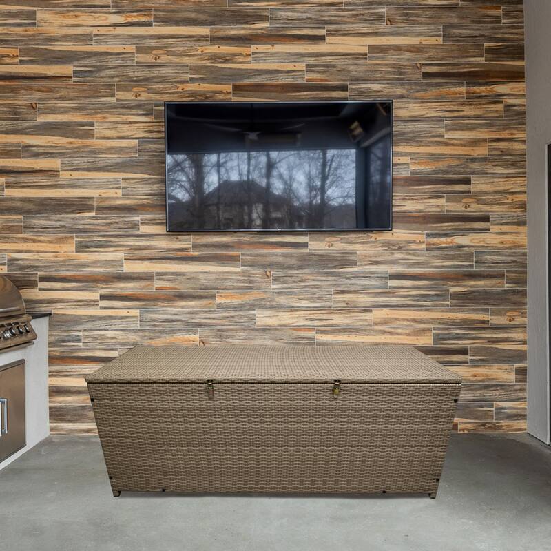 Indoor and Outdoor Balcony Patio Deck Porch Pool 113 Gallon Wicker Storage Box Trunk Bin with Metal Frame