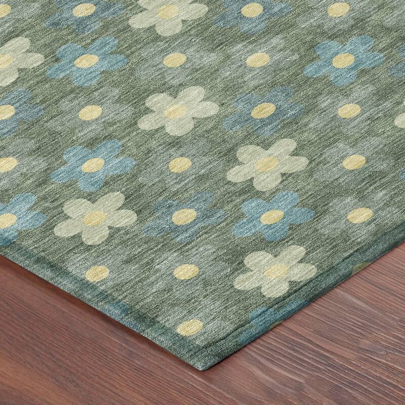 Machine Washable Indoor/ Outdoor Floral Kechi Chantille Rug