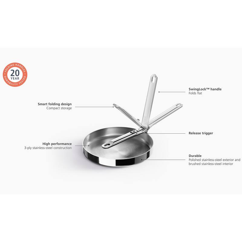 Joseph Joseph Space Steel Stainless Steel Frying Pan with Folding Handle