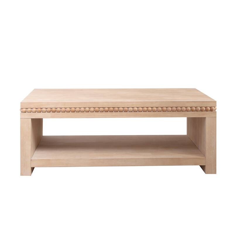 Modern Coffee Table End Table with Beaded Trim, Wood Accent Table Dining Table Centerpiece with Open Shelf Storage