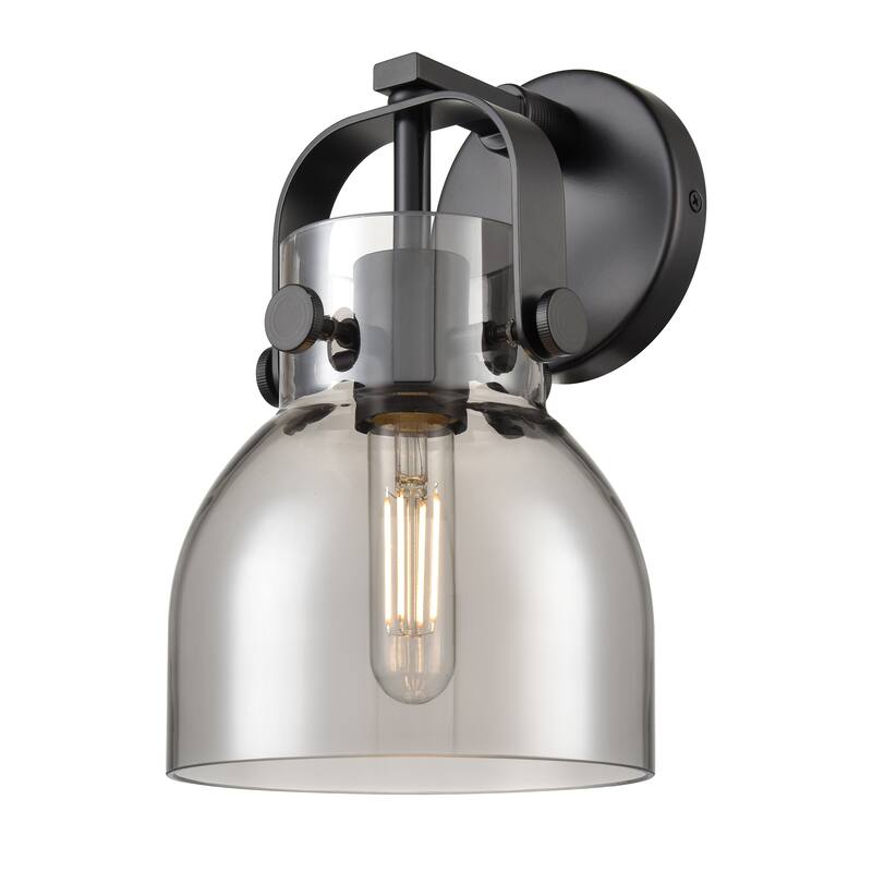 Innovations Lighting Pilaster II Bell - 1 Light 7" Wall-Mounted Sconce - Matte Black/Light Smoke