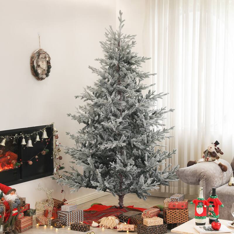 7.5ft Unlit Snow Flocked Artificial Christmas Tree with Realistic Nordic Pine Design