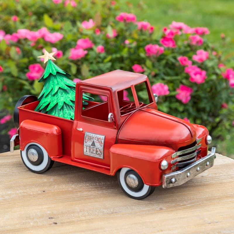 Small Multi-Seasonal Iron Pickup Truck in Glossy Red - 7"L. X 3.5"W. X 7"H