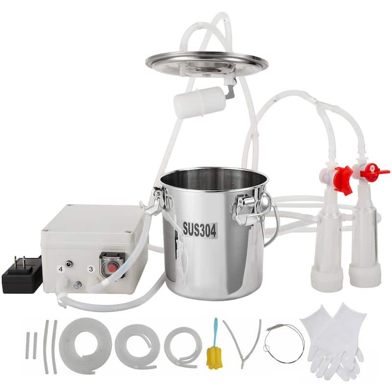 UIMOSO Goat Milking Machine, 3 L 304 Stainless Steel Bucket, Electric Automatic Pulsation Vacuum Milker, Portable Milker - 3 L - Silver