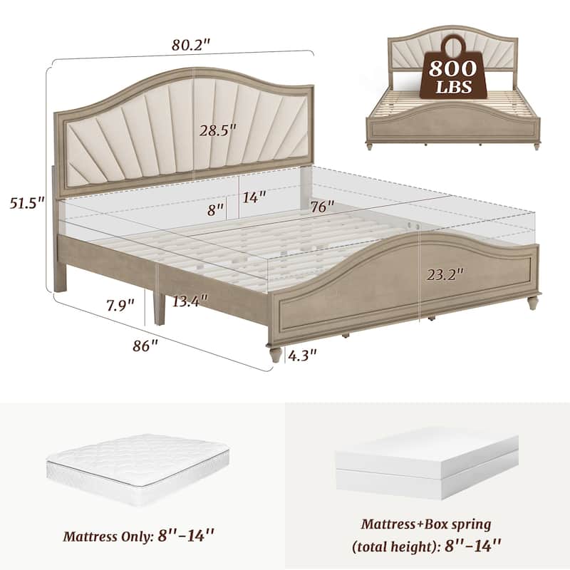 Modern Wooden Upholstered Platform Bed Frame Queen/King Size with Headboard
