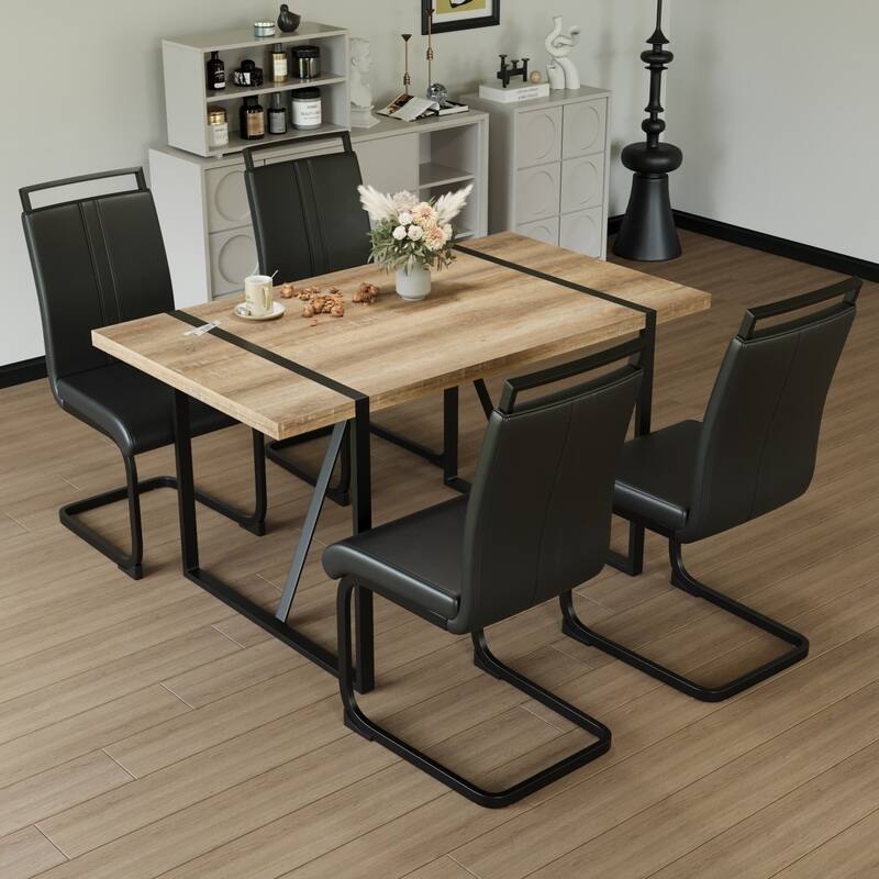 Modern 5-Piece Dining Set with Rectangular MDF Table & 4 PU Armless High Back Chairs