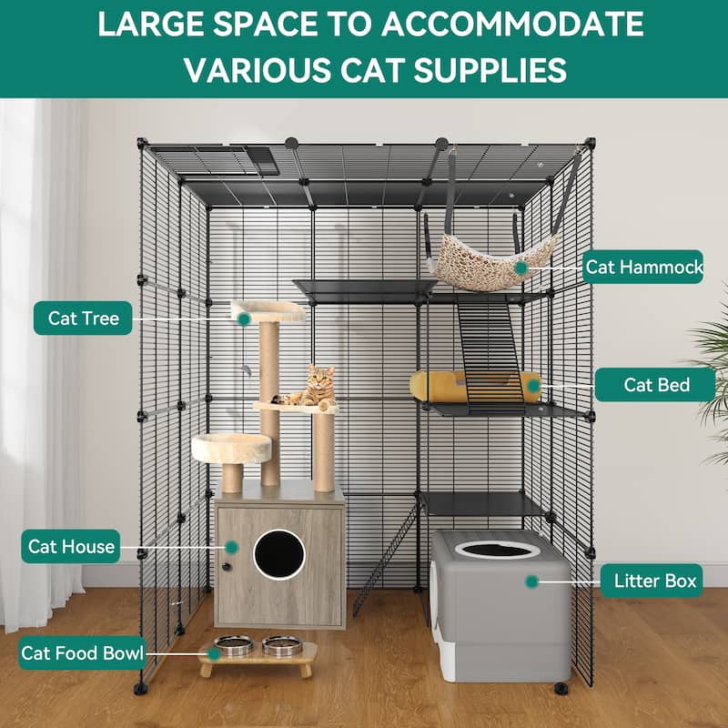 Large 4-Tier Metal Cat Cage Indoor DIY Kennels with Hammock